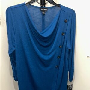 I.N. Studio Asymmetrical Blue 3/4 Sleeve Blouse Plus size hooded